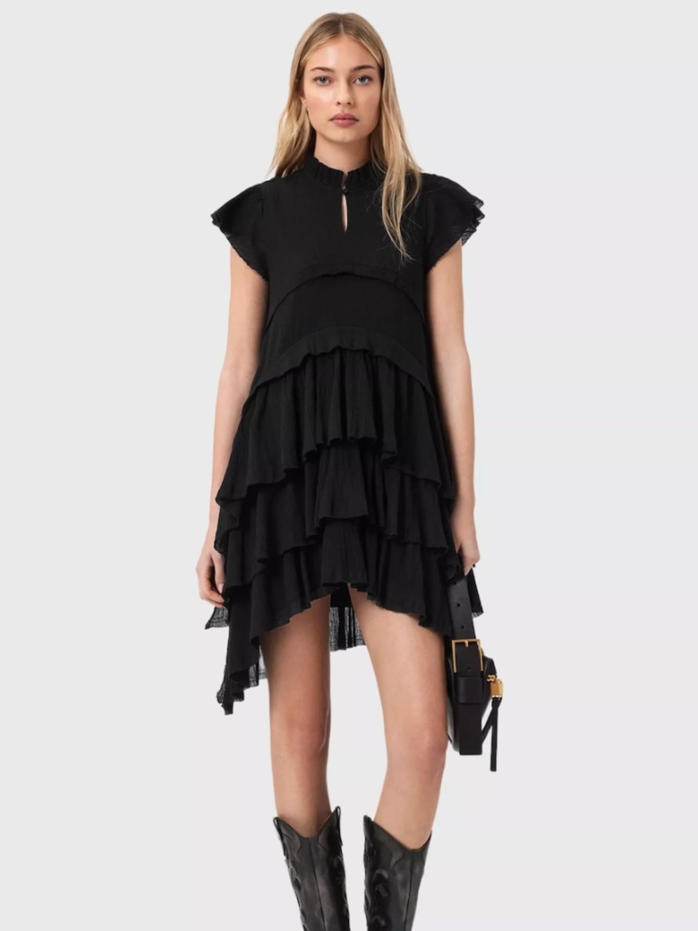 *ISO* AllSaints Cavarly Tiered Ruffle Black Dress 6/8 - Picture 1 of 1